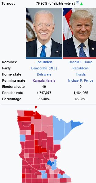 An election map of results in 2020 between former Vice President Joe Biden and then incumbent President Donald Trump in 2020. 