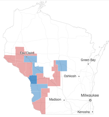 A map showing then-Congressman Ron Kind's victory against Derrick Van Orden in November of 2020. 