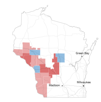 A map showing Derrick Van Orden's victory against State Senator Brad Pfaff in November of 2022.